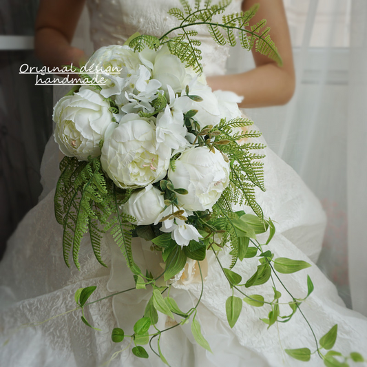 Cascade Bridal Bouquet in White for Wedding Party Proposal - KetieStory