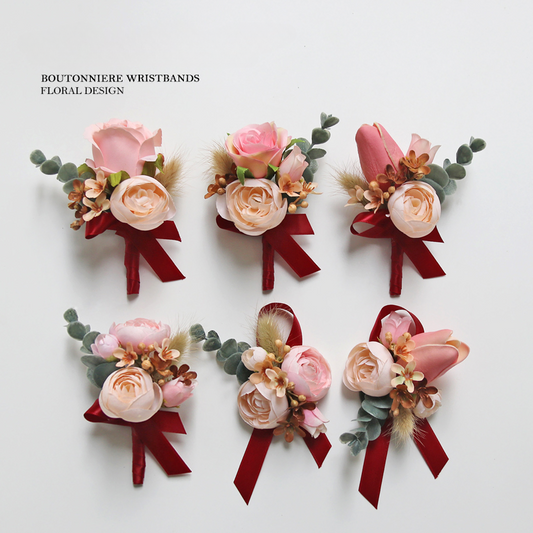 Wrist Flower Corsages Pink Champagne Series for Wedding Party Proposal Decor - KetieStory